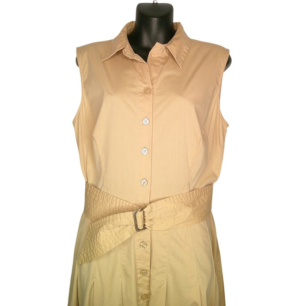 Alfani Donna Karen NY Women's 10 Khaki Button down Sleeveless Dress Tie Waist - Picture 2 of 5